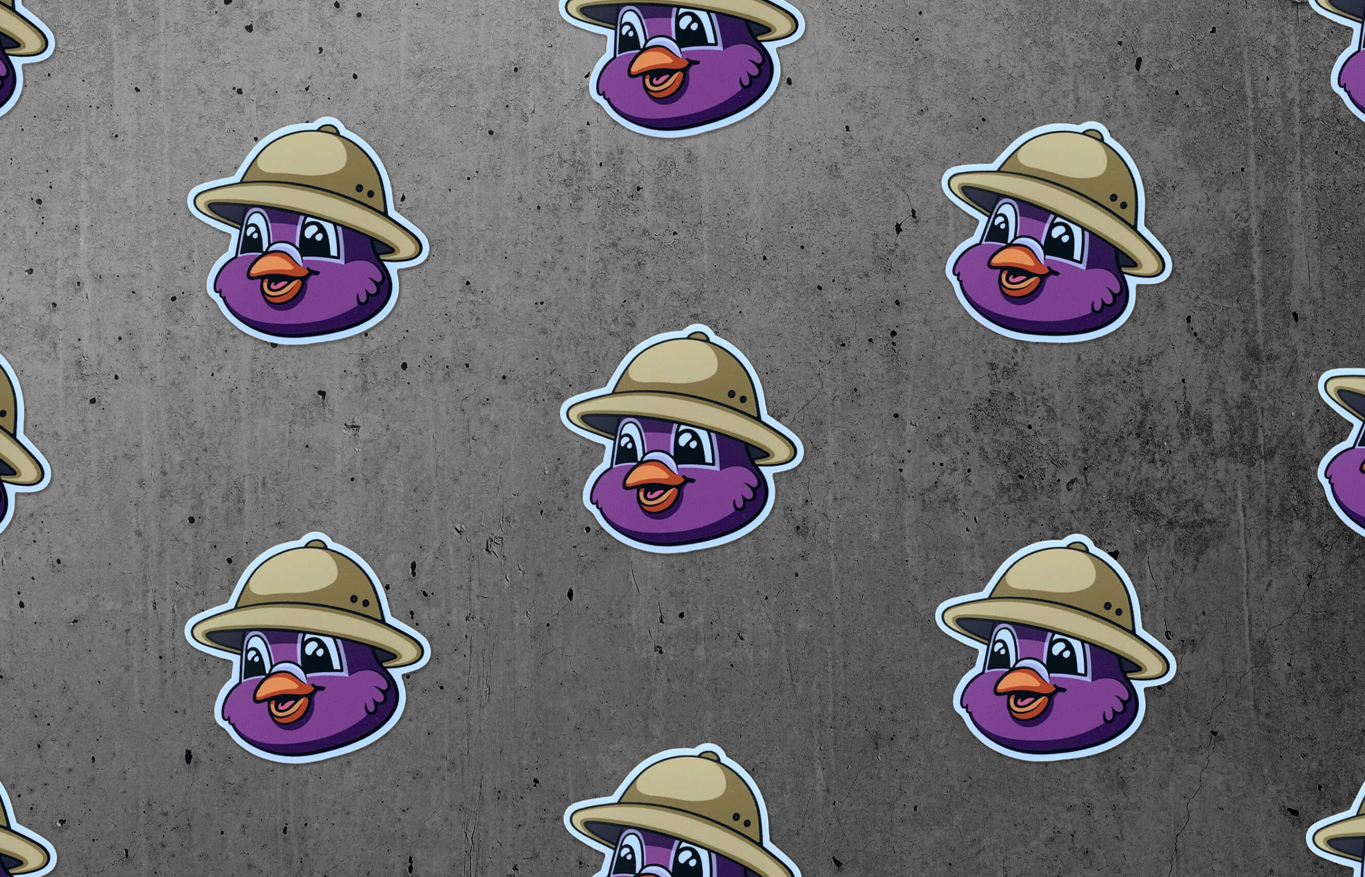 Sticker mockup of many Pip heads on concrete.