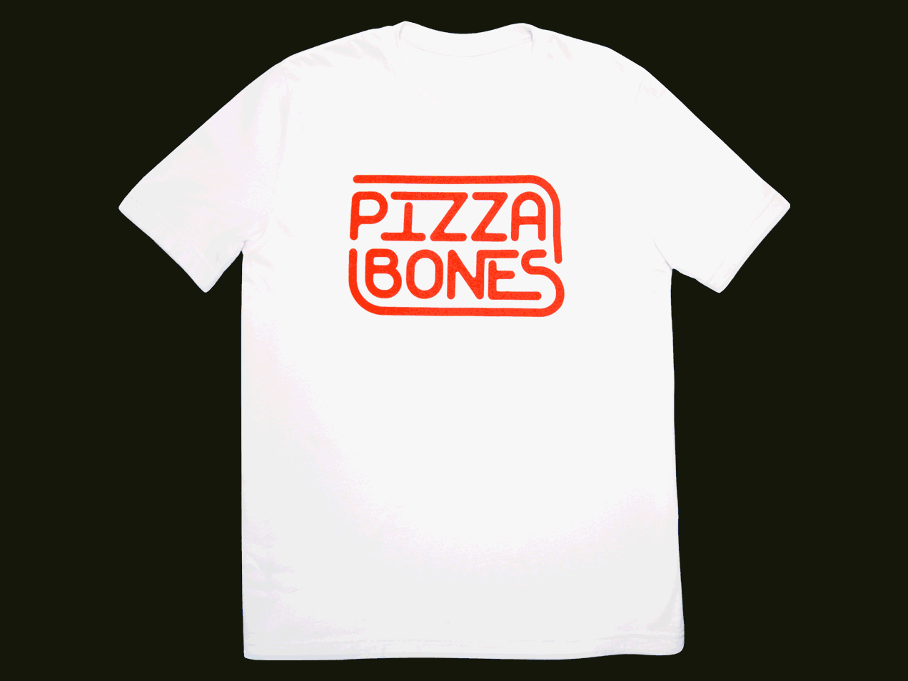 Pizza Bones logo, Junk Food Pup, Pizza Snake, and Pizza Bird t-shirts.
