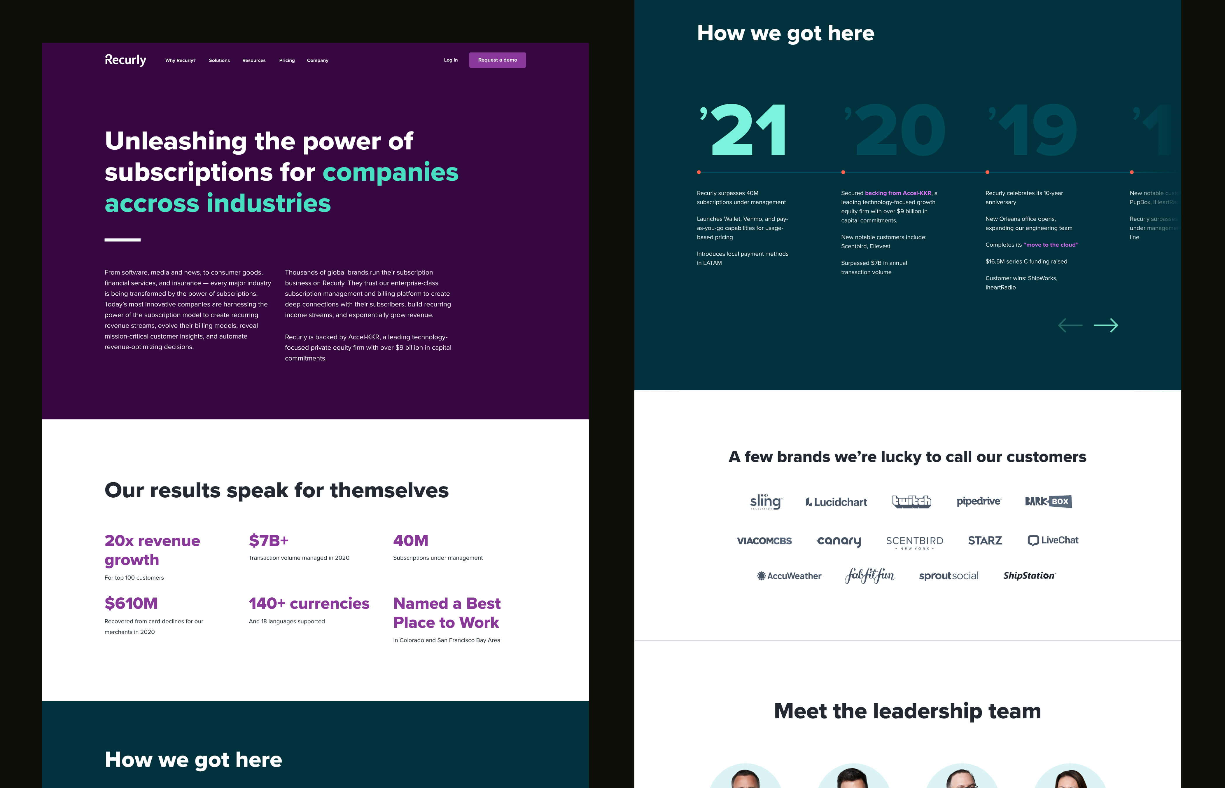Design of Recurly Company page.