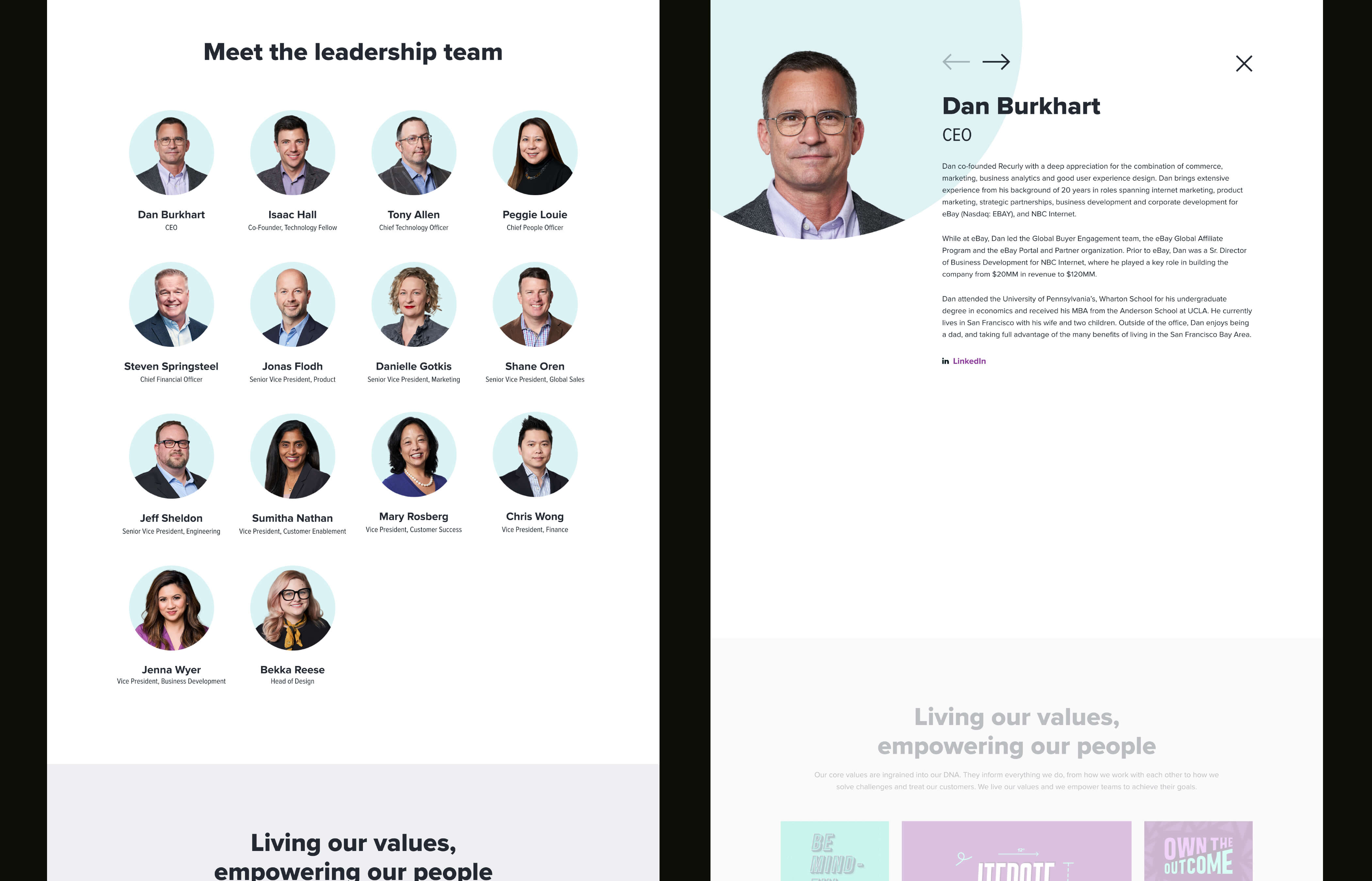 Design of Recurly Company page.