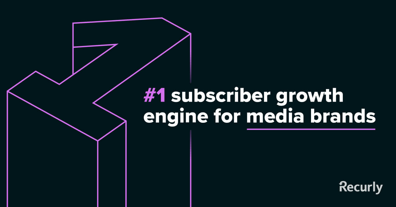 Ad: Large wireframe 1 with electric purple lines. #1 subscriber growth engine for media brands. Recurly.