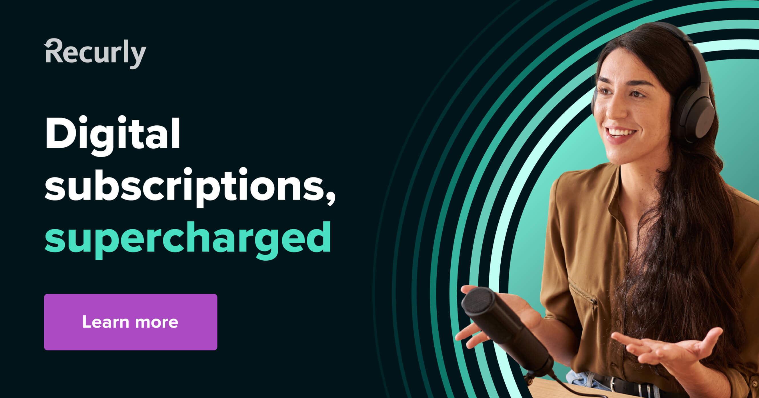 Ad: Recurly: Digital subscriptions, supercharged. Learn more. An image of a peron on a podcast with radiating waves around them in a circle.