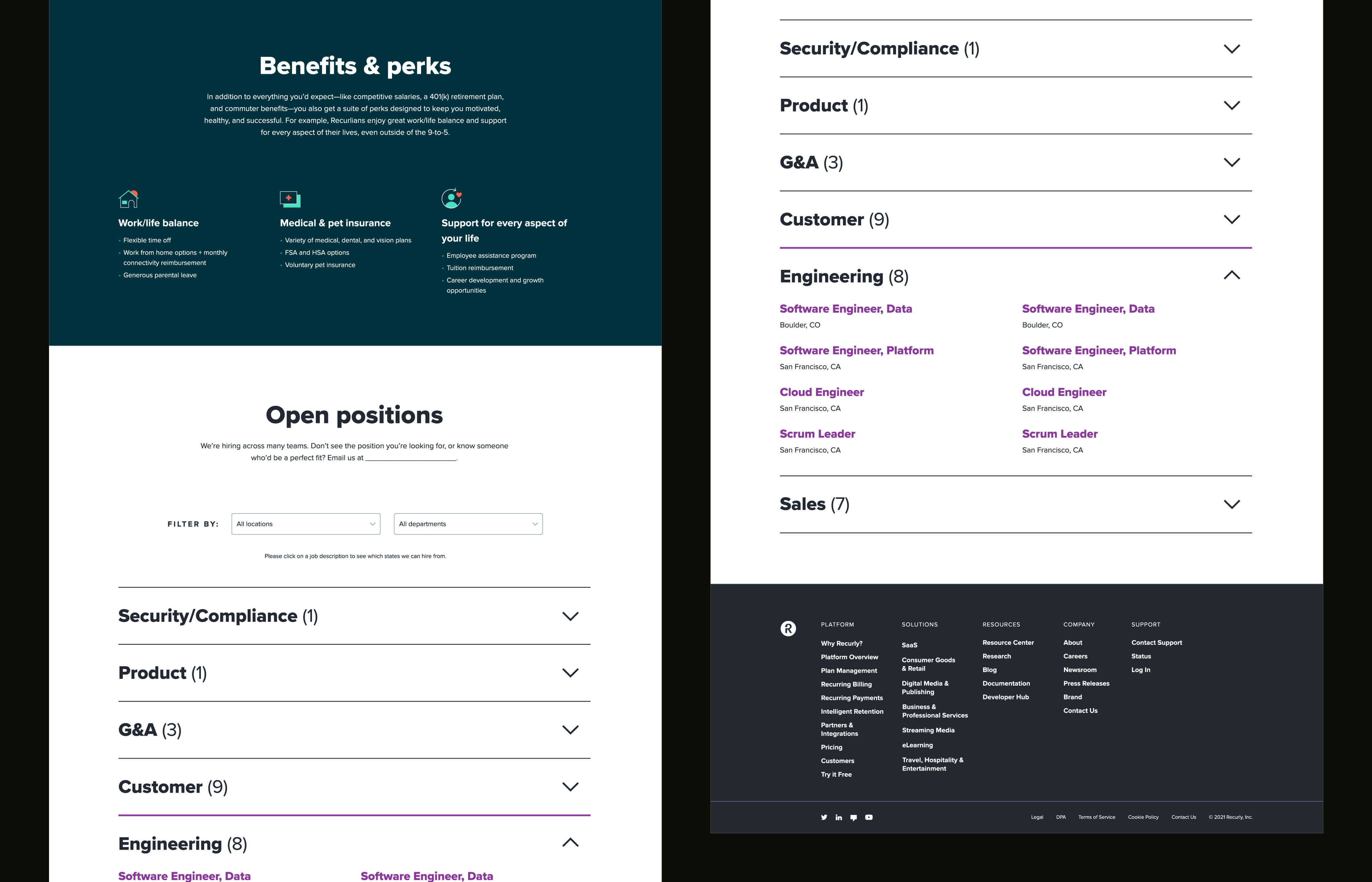 Design of Recurly Careers page.